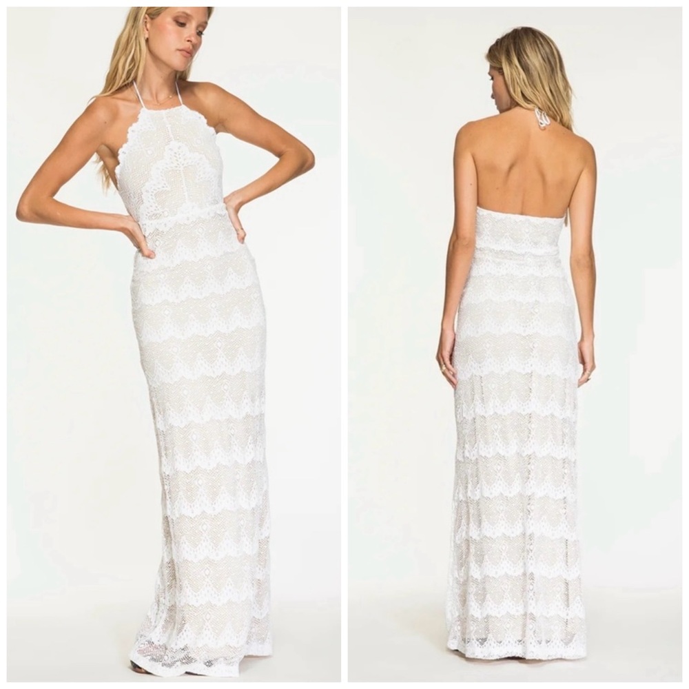 NIGHTCAP Free People “Monaco” white lace beach bridal maxi dress gown XS S M L